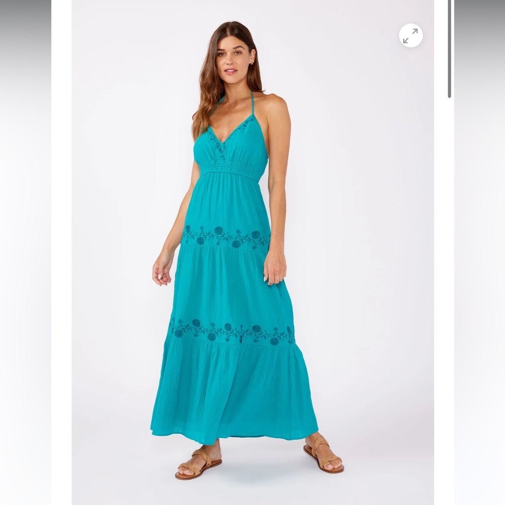 🌊 Lovestitch “Blissed Out” Embroidered Halter Maxi Dress – Size Large - Picture 3 of 12